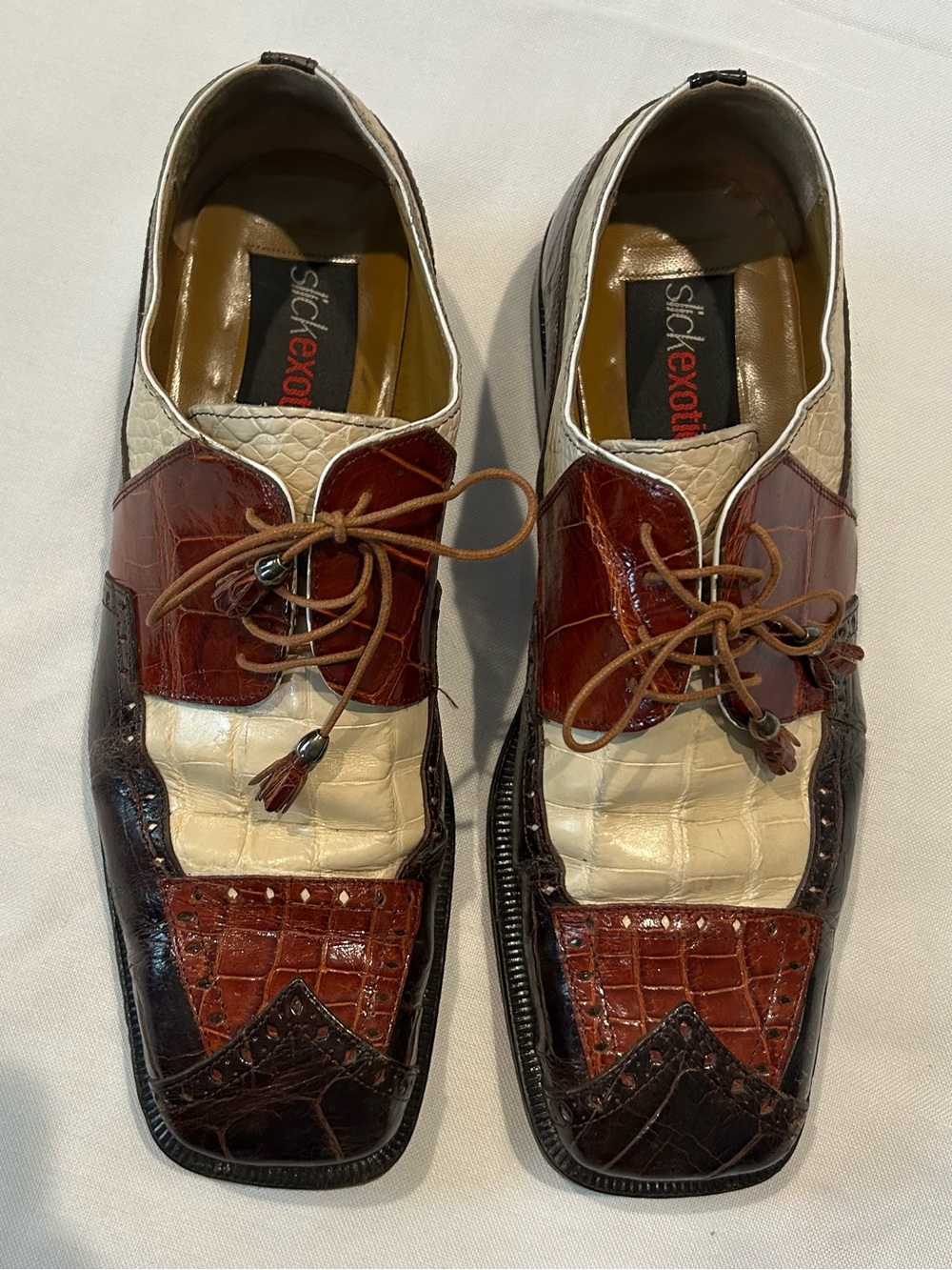 Slick Exotica Brand Men's Two-Tone Genuine Alligator Leather Dress Shoes - Picture 3 of 16